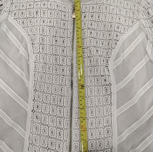 Crochet Lace Sheer Mesh Zip-Up Jacket White Ivory Boho Romantic Barely Worn - Picture 11 of 14